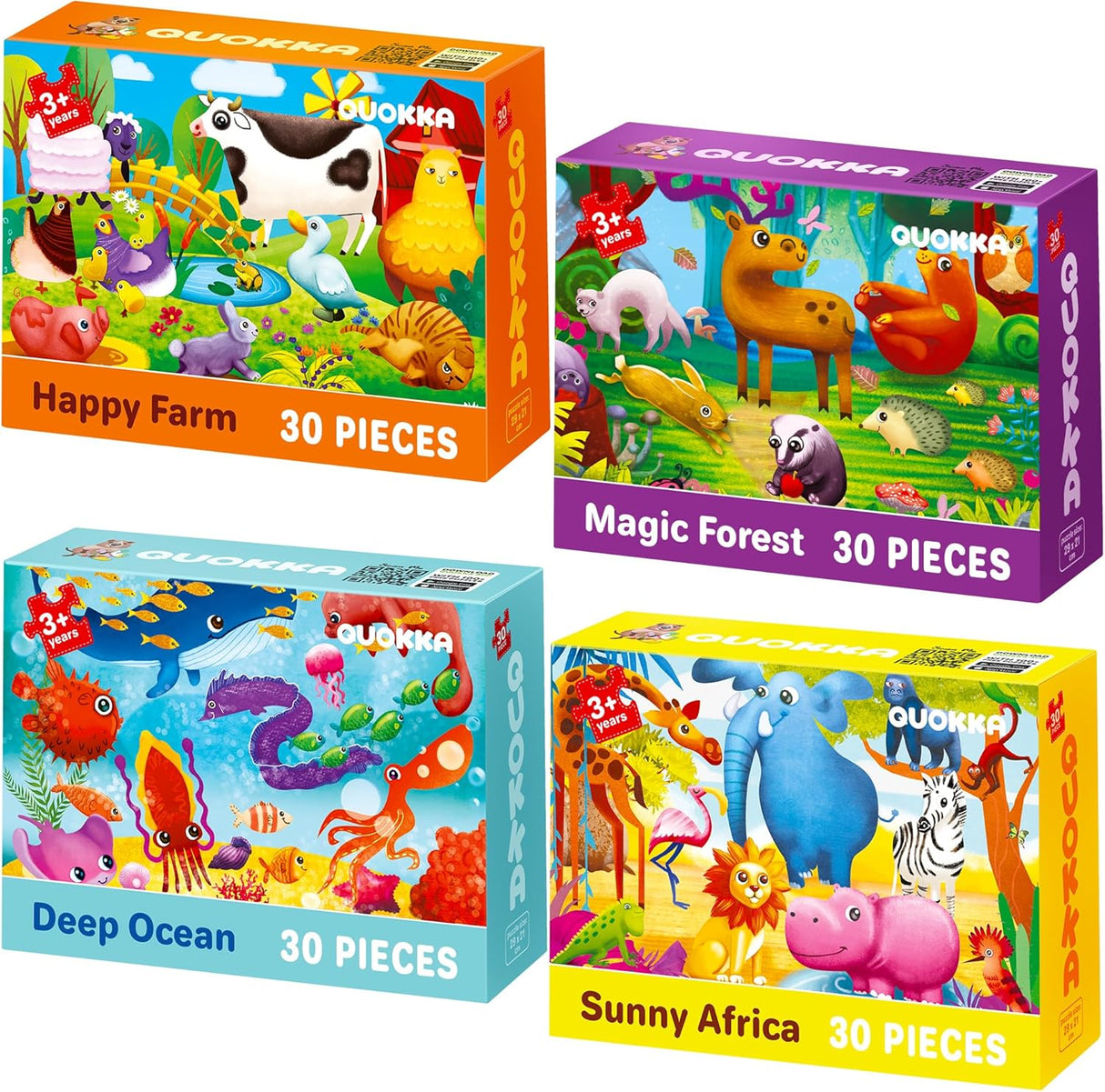 30 Piece Puzzles for 2 3 Year Olds - Set of 4 Jigsaws For Children Age 4 5 by QUOKKA - Animal Toddler Toys for Kids 5-8 yo - Learning Gifts for Boy and Girl.