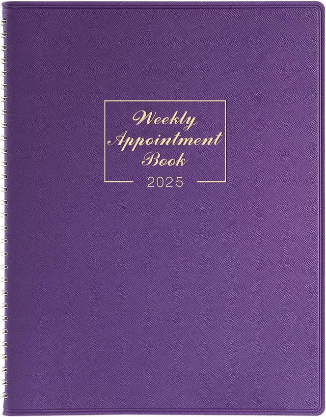 Appointment Book 2025 - January 2025 to December 2025 with Times, Appointment Diary 2025 A4 Week to View Hourly Planner in 15 Minutes, 21.8 x 29 cm, Soft Leather Cover, Purple.