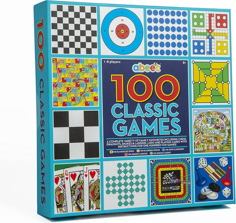 abeec 100 Classic Games Compendium | Collection of Classic Family Board Games | Games Compendium includes Ludo, Chess, Draughts and Playing Cards.