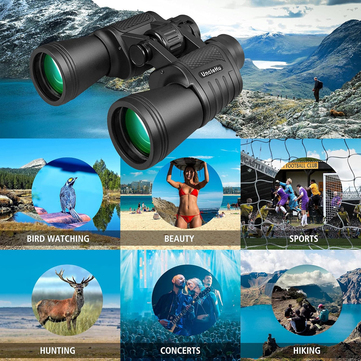 20x50 High Power Binoculars for Adults with Clear Vision, BAK4 Prism, FMC Lens, Waterproof Binoculars Telescope for Bird Watching Hunting Travel Football Games Stargazing with Carrying Case and Strap.