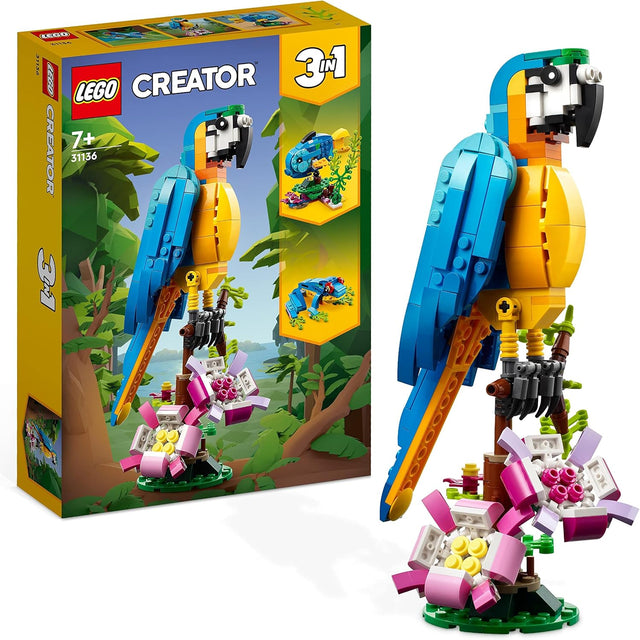 LEGO Creator 3 in 1 Exotic Parrot to Frog to Fish Animal Figures Building Toy, Creative Toys for Kids Aged 7 and up 31136.