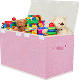 VERONLY Large Toy Box for Boys Girls, Foldable Storage Chest with Lid Fabric Storage Baskets Container Bins for Clothes, Bedroom, Nursery, Playroom 23.7"x12.2"x15.2" (Pink).