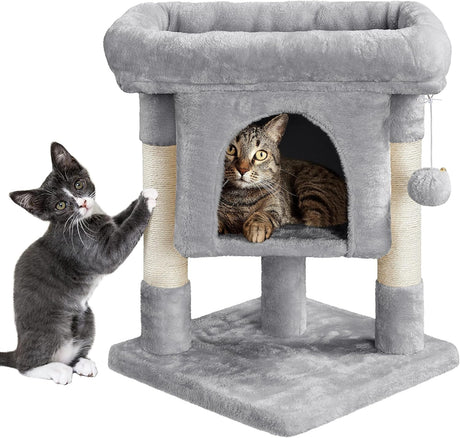 Yaheetech 59cm Basic Cat Tree Tower, Cat Scratching Post w/Oversized Perches, Condo and Hanging Ball, Cat Furniture Cat House for Cats Kittens Pets, Dark Grey.