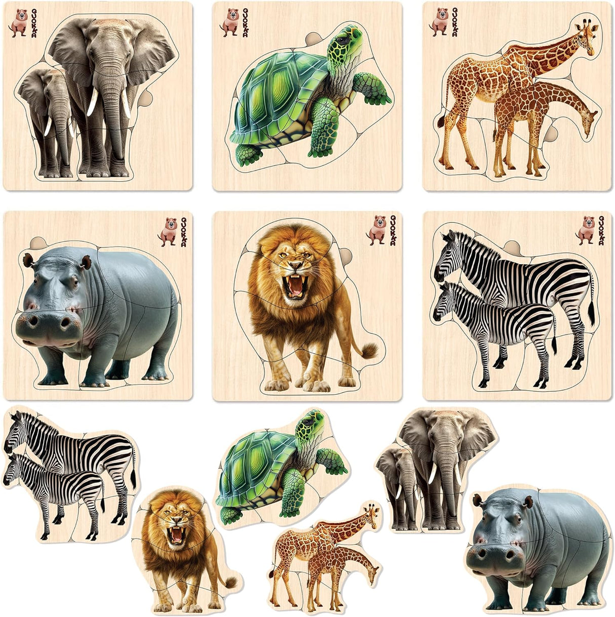 Toddler Educational Toys for 1 2 3 Years Old Boys and Girls - Safari Animals Montessori Jigsaw Wooden Puzzles for Kids - Animals Learning Gifts for 2-4 Years Old - Fun Kids Games.