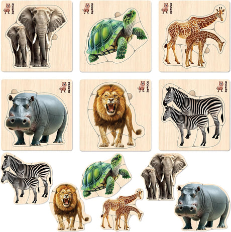 Toddler Educational Toys for 1 2 3 Years Old Boys and Girls - Safari Animals Montessori Jigsaw Wooden Puzzles for Kids - Animals Learning Gifts for 2-4 Years Old - Fun Kids Games.