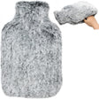 OWOZOI Fluffy Hot Water Bottle, Soft Furry Cover with Hand Pocket, 2L Large Capacity, Hot Water Bag for Pain Relief, Period Cramps, Back, Shoulder, Neck, Arthritis, Bed Warmer(Silver Grey).