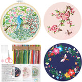 Hapzoom Embroidery Starter Kit, 3 Pack Embroidery Beginner Kits, Adult Women’s Hobbies, Including Cloth with Cat Floral Patterns, Instructions, Bamboo Hoop, Embroidery Threads and Tools.