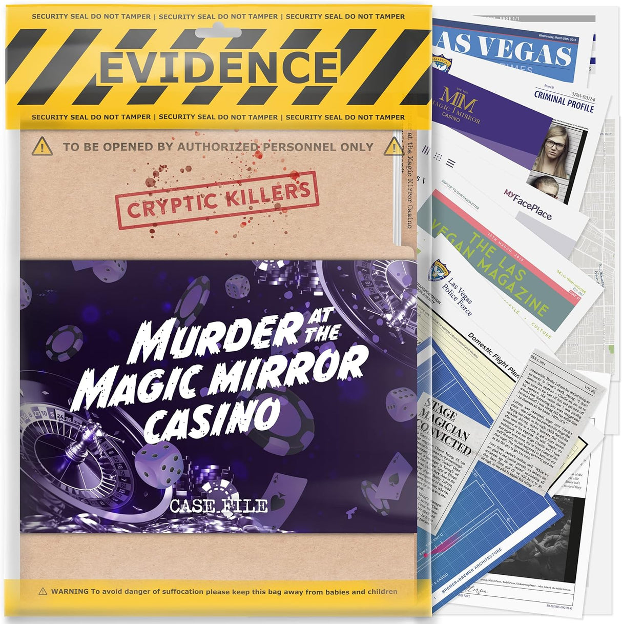 Cryptic Killers Unsolved murder mystery game - Cold Case Files Investigation Detective Evidence & Crime File - individuals, date nights & party games- Murder at the Magic Mirror Casino.