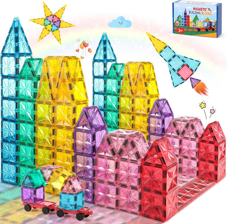 COOLJOYA Magnetic Tiles for Kids 42 PCS, Magnetic Building Blocks, Baby Toddler Toys for 3 4 5 6 7 Year Old Boys Girls Gifts, STEM Magnet Toys Montessori Toys.