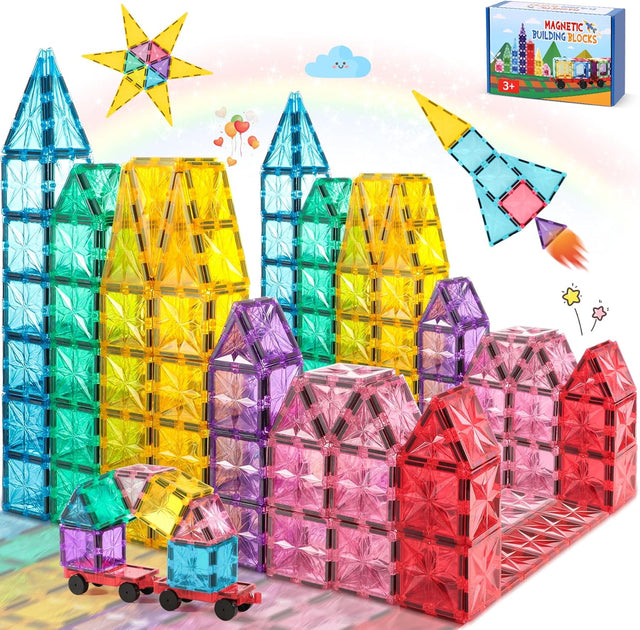 COOLJOYA Magnetic Tiles for Kids 42 PCS, Magnetic Building Blocks, Baby Toddler Toys for 3 4 5 6 7 Year Old Boys Girls Gifts, STEM Magnet Toys Montessori Toys.