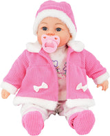 Bibi Doll - 18" Lifelike Large Soft Bodied Baby Doll With Dummy & Sounds Girls Boys Toy (Grey with Cap).