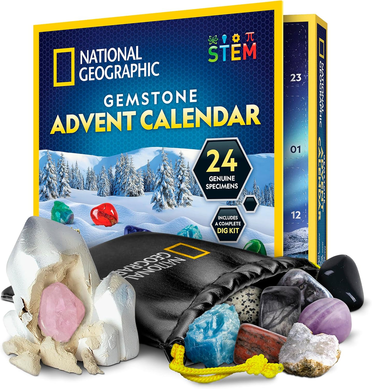 NATIONAL GEOGRAPHIC Gemstone Advent Calendar 2023 - Advent Calendar for Kids with 24 Gemstones, Complete Rock Collection Christmas Countdown Calendar, Mini Gemstone Dig Kit (English-Only Version).