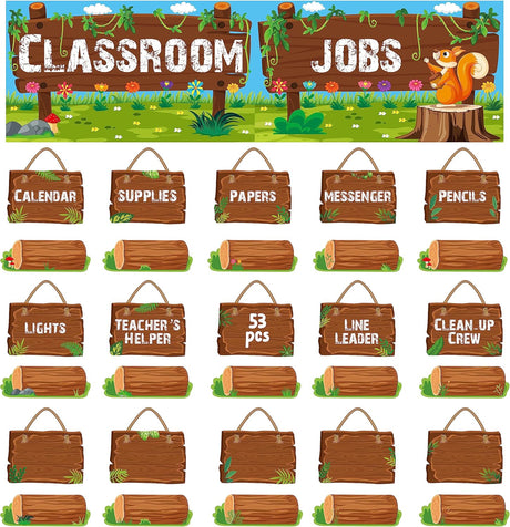 53 Pieces Classroom Jobs, 36 Name Card Classroom Job Chart with Name Tag Class Management Teacher’s Helper Colorful Bulletin Board Decor for First Day of School, Back to School Supplies (Log Style).