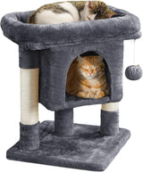 Yaheetech 59cm Basic Cat Tree Tower, Cat Scratching Post w/Oversized Perches, Condo and Hanging Ball, Cat Furniture Cat House for Cats Kittens Pets, Dark Grey.