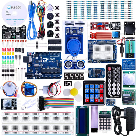 ELEGOO UNO R3 Project The Most Complete Ultimate Starter Kit Compatible with Arduino IDE w/TUTORIAL, UNO R3 Controller Board, LCD 1602, Servo, Stepper Motor.