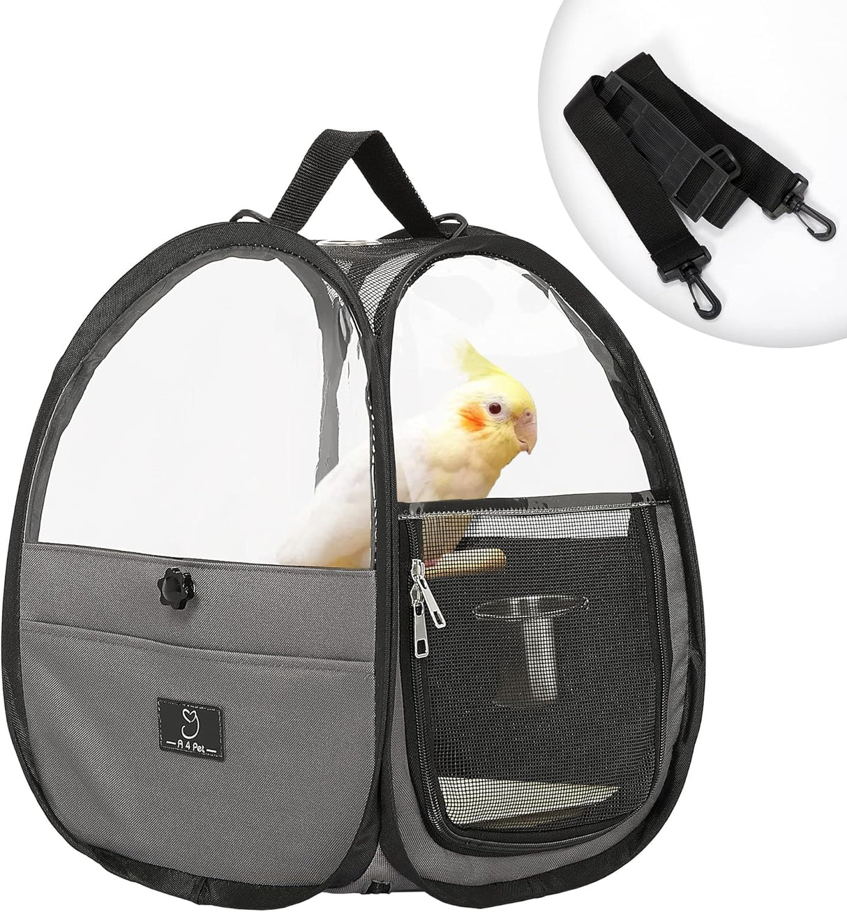 A 4 Pet Bird Carrier Travel Cage, Portable Parrot Carrier Transparent Breathable Bird Cage, Include Bottom Tray for Easy Cleaning.