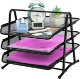 3 Tier Mesh Letter Tray Office Filing Trays Holder Desk Organiser Stacking Supports Document Filing Trays Paper Holder，Metal File Organizer Tray for School Home And Office (3 Tier)