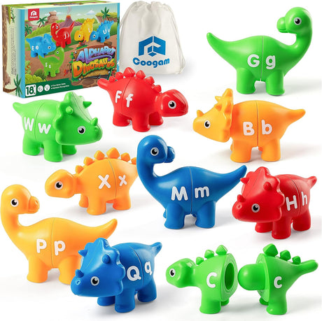 Coogam Matching Letters Fine Motor Toy, 26 PCS Double-Sided ABC Dinosaur Alphabet Match Game with Uppercase Lowercase, Preschool Educational Montessori Learning Toys for Toddlers Boys Girls.