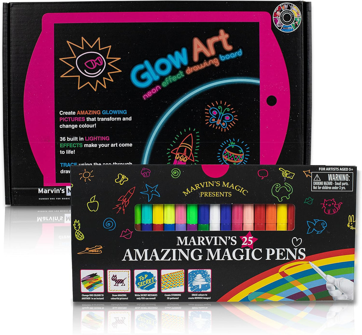 Marvin's Magic - Neon Glow Craft Kit - Craft Set - Light Up Tracing Pad - Drawing Tablet Kids - Neon Magic Kit - Childrens Craft Kits - Battery Powered Doodle Pad - Glow Art Neon Drawing Board.