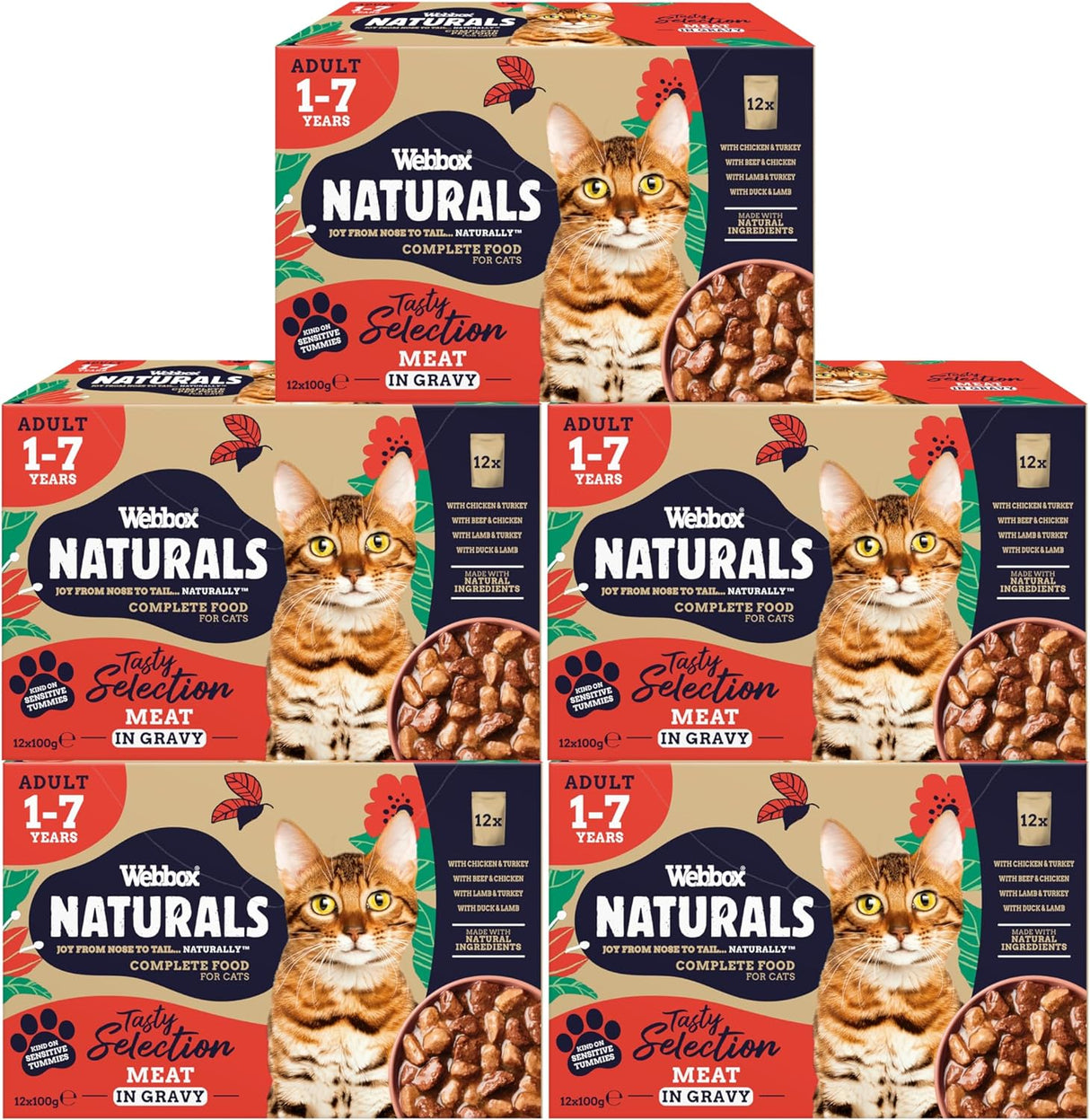 Webbox Naturals Complete Adult Wet Cat Food, 60 x Fish in Jelly Variety Pack - Made with Natural Ingredients and No Nasties (60 x 100g Pouches)