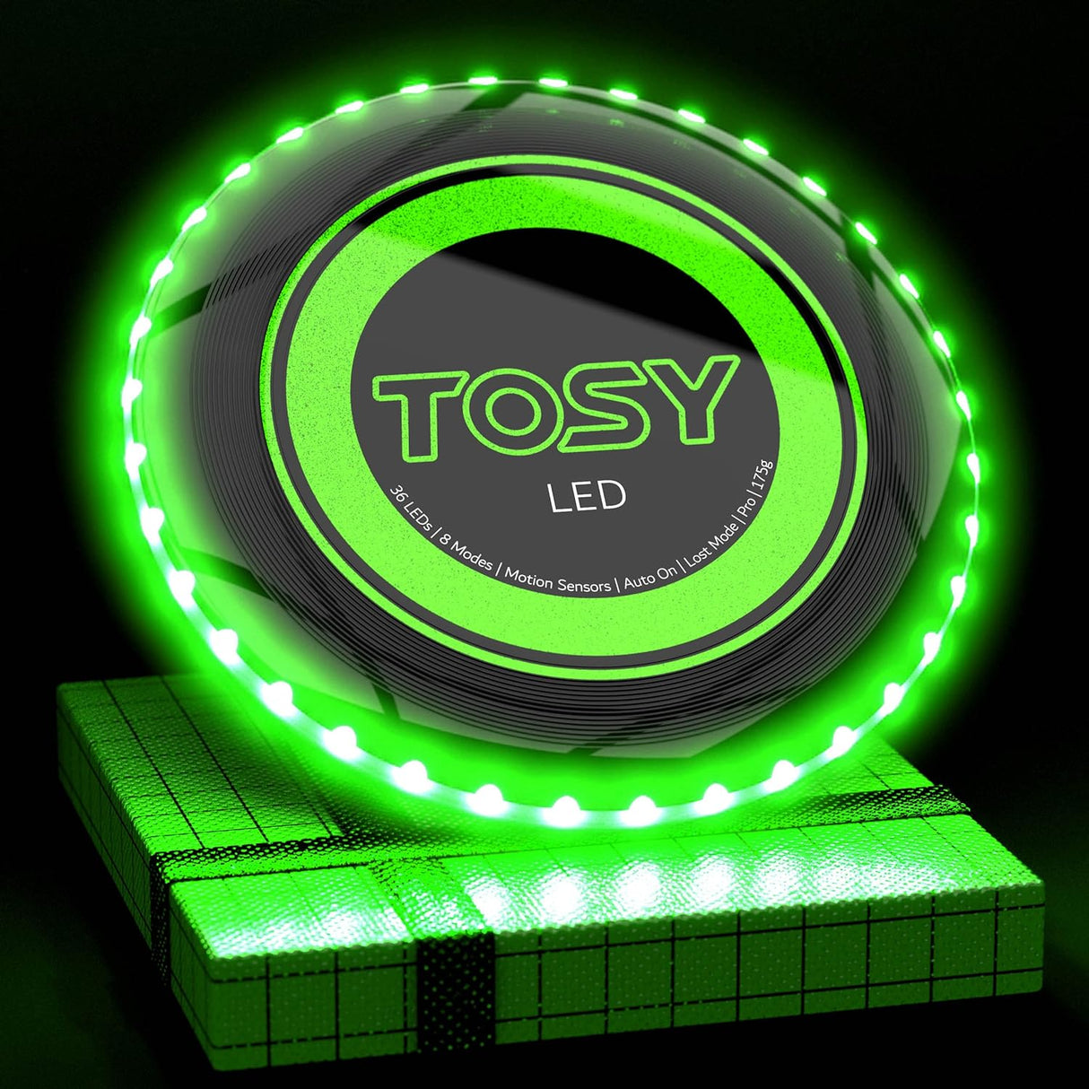 TOSY Flying Disc - 16 Million Color RGB or 36 LEDs, Extremely Bright, Smart Modes, Auto Light Up, Rechargeable, Birthday, Camping, for Men/Boys/Teens/Kids, 175g Frisbee.