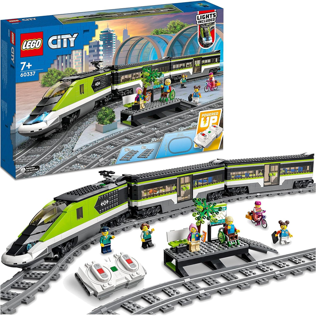 LEGO City Express Passenger Train Set, Remote Controlled Toy, Gifts for 7 Plus Year Old Kids, Boys & Girls with Working Headlights, 2 Coaches and 24 Track Pieces, Plus 6 Minifigures 60337.