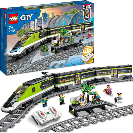 LEGO City Express Passenger Train Set, Remote Controlled Toy, Gifts for 7 Plus Year Old Kids, Boys & Girls with Working Headlights, 2 Coaches and 24 Track Pieces, Plus 6 Minifigures 60337.