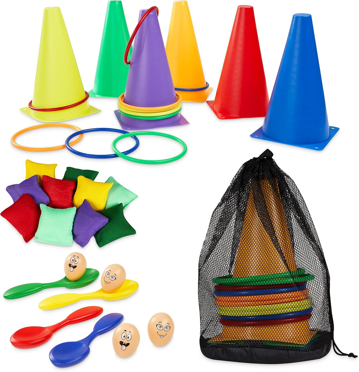 Outdoor Games Play Equipment for Kids Family Garden Toys Sports Day Kit Egg and Spoon Race Ring Toss Sack Race Bean Bags Snakes and Ladders (Deluxe Sports Day Kit).