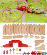 TOWO Wooden Train Set with Town Map-Shinington Railway Track Construction Building Toys for 3 years old Kids Boys Girls-Vehicles Transport Wooden Toys Gift for Toddlers 3 4 5 Years Old.