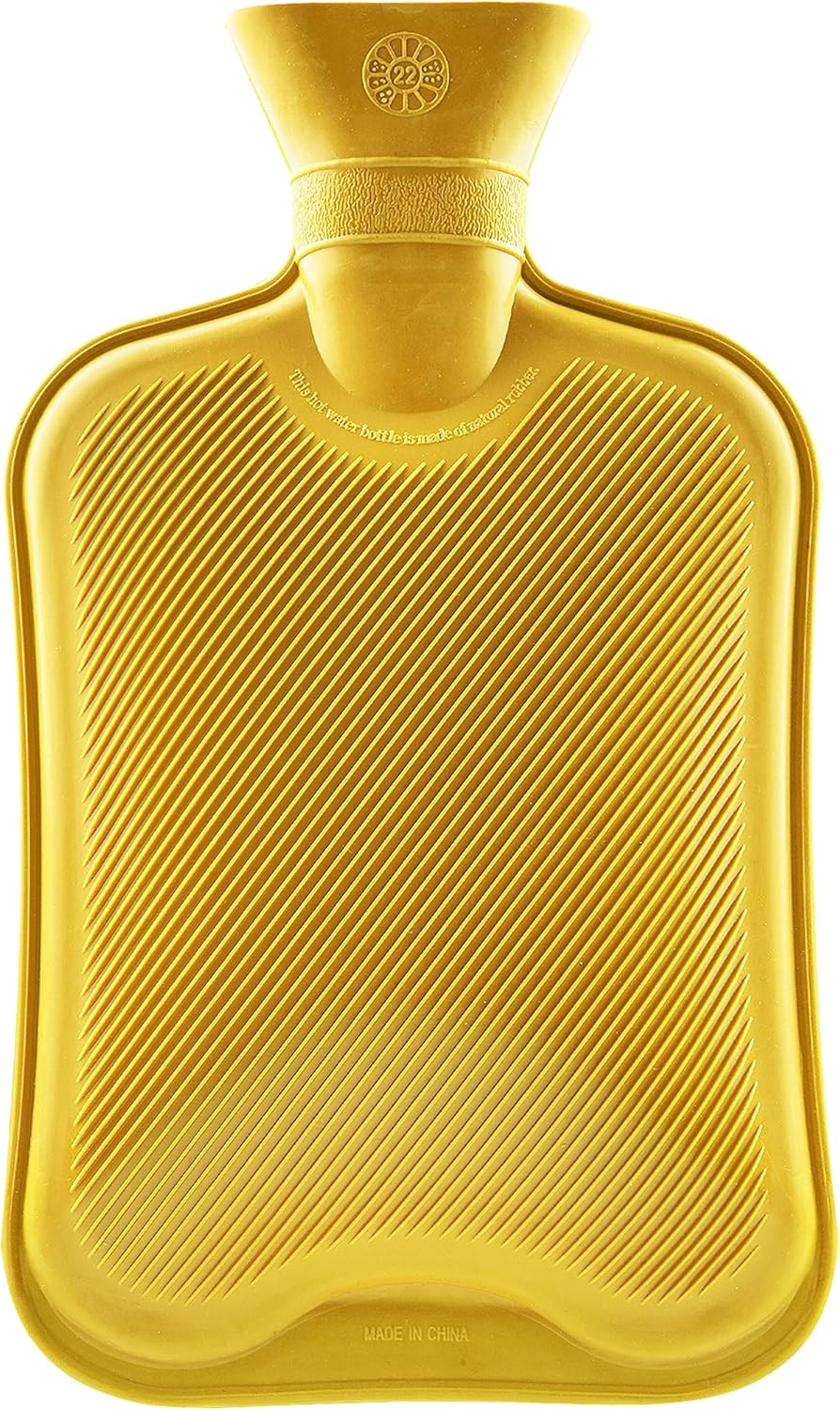 Hot Water Bottle Large 1.8L Rubber Hot Water Bag 1, 2 or 3 Pack Ribbed Surface One Side for Pain Relief Hot Cold Compress Cramps Back Pain Neck Pain (Yellow, 1 pc).