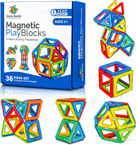 Magnetic Building Blocks, Magnetic Tiles Set, Toy for 3 4 5 6 7 8 Year Old Boys & Girls - Kids & Toddlers, STEM Educational Building Toy/Game, Gift for 3-8 Year Olds boys & girls, 36 pcs Set- Gift Box.