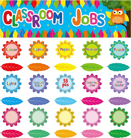 53 Pieces Classroom Jobs, 36 Name Card Classroom Job Chart with Name Tag Class Management Teacher’s Helper Colorful Bulletin Board Decor for First Day of School, Back to School Supplies (Log Style).