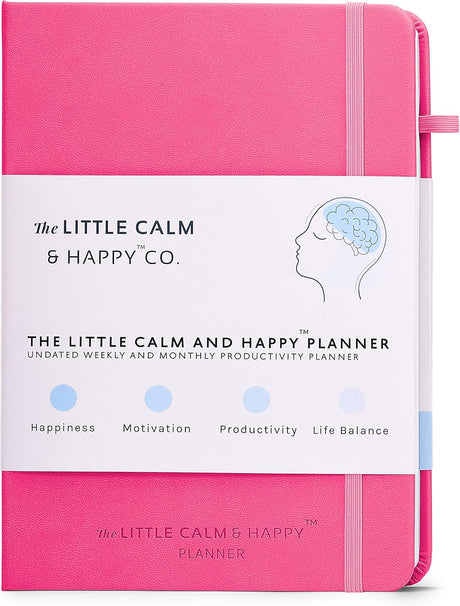 The Little Calm and Happy Planner – Weekly and Monthly Undated Productivity Planner Habit Tracker, Journal Notebook for Happiness, Motivation, Productivity and Life Balance – A5 (Hot Pink).