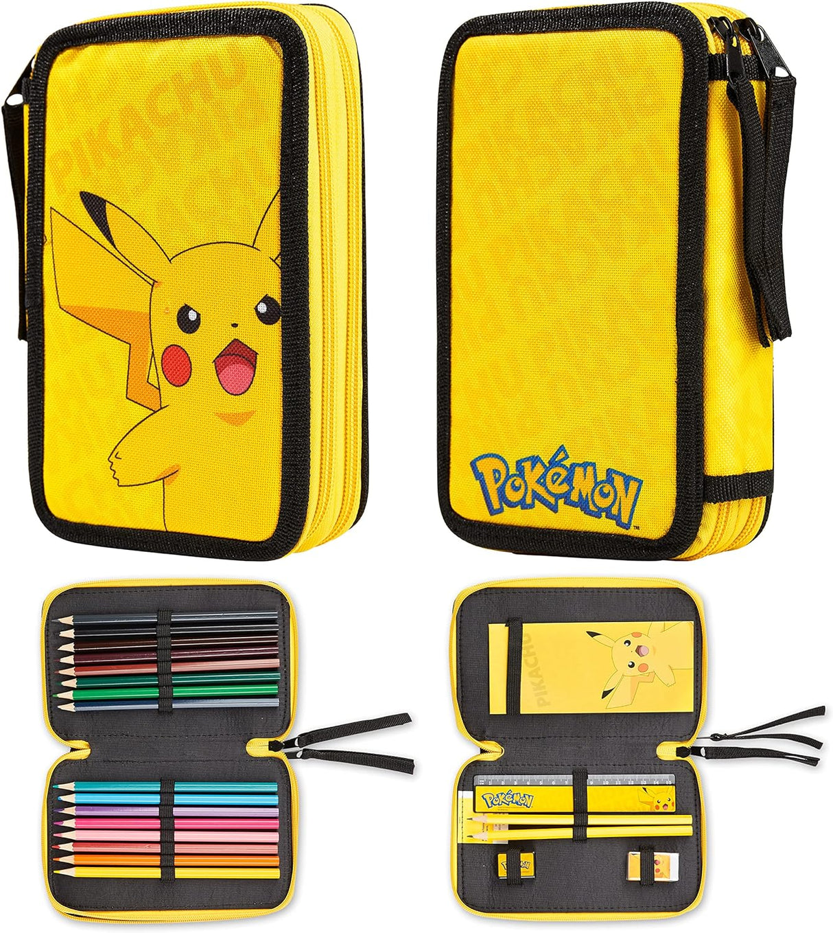 Pokemon Filled Pencil Case for Kids, Pikachu Filled Pencil Case Stationery Set - Anime Gifts (Yellow).