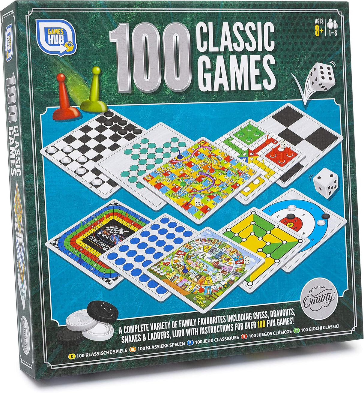 100 Classic Games Compendium - A Collection of Classic Family Board Games - Includes Chess, Draughts and Ludo.